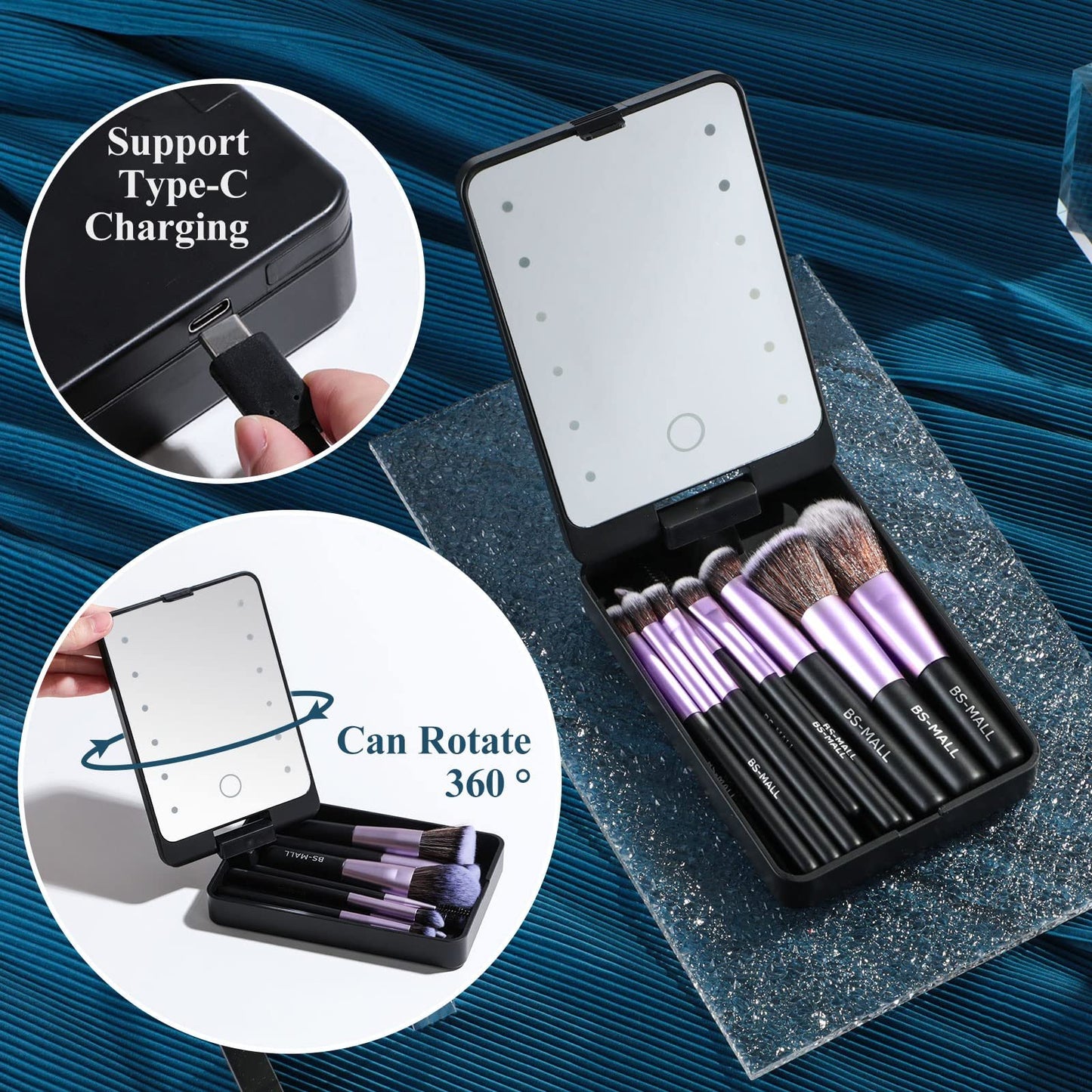 💖Travel Makeup Brush Set  with LED light